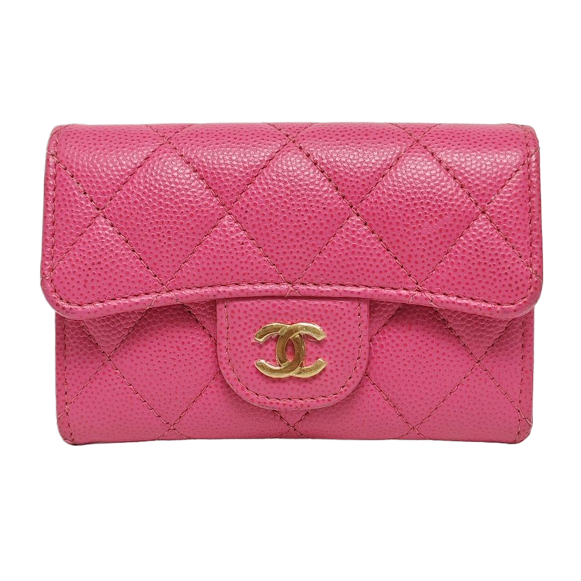Authenticated pre-owned  Classic Flap Quilted Grained Calfskin Pink Card Holder - Card Holder at Looply