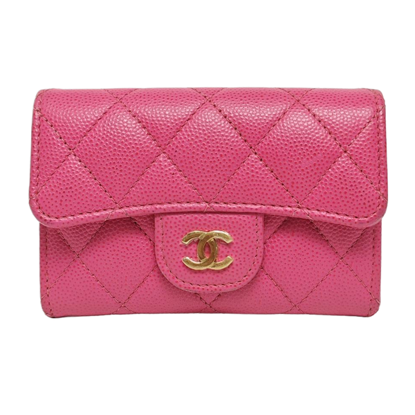 Authenticated pre-owned  Classic Flap Quilted Grained Calfskin Pink Card Holder - Card Holder at Looply