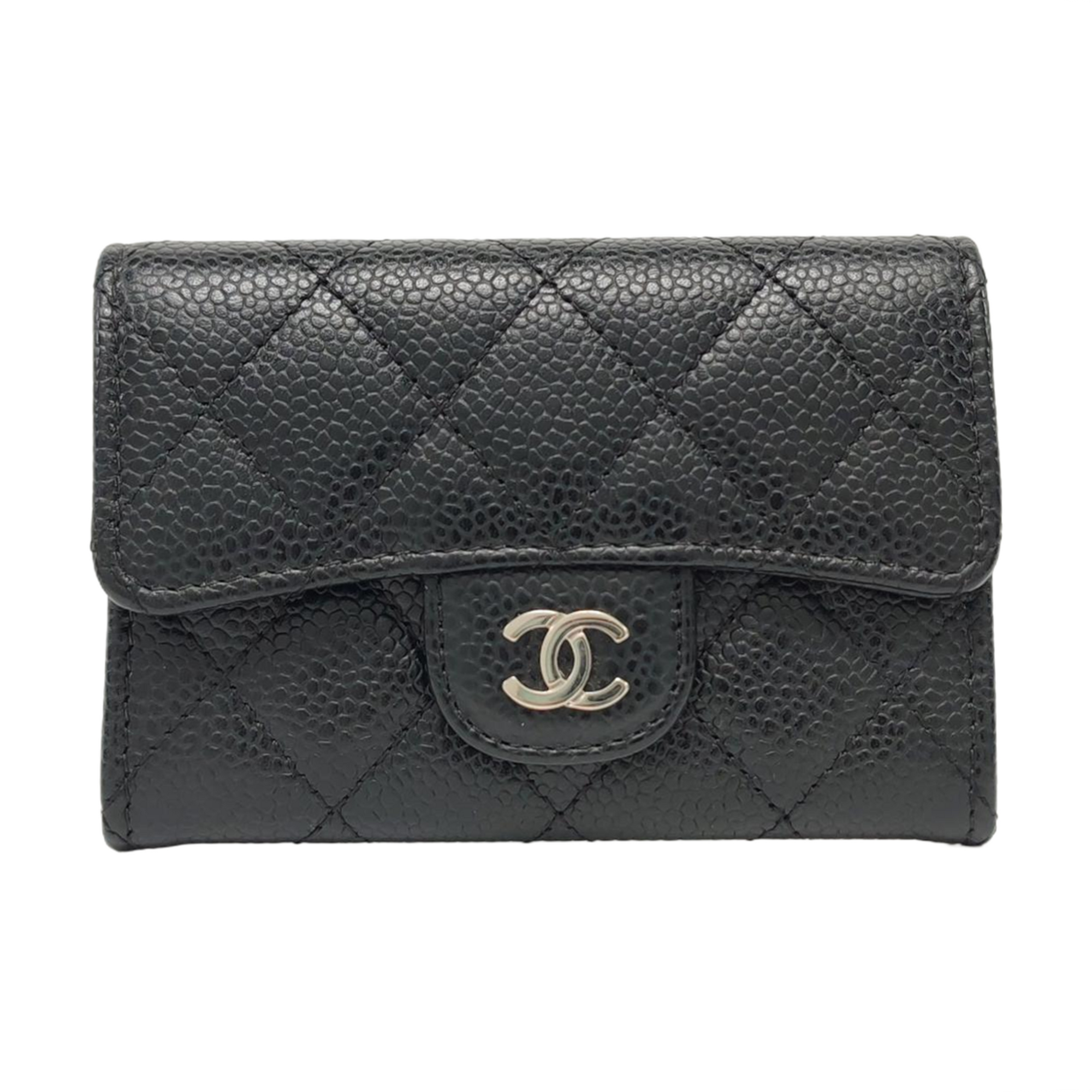 Authenticated pre-owned  Classic Flap Quilted Grained Calfskin Black Card Holder - Handbags at Looply