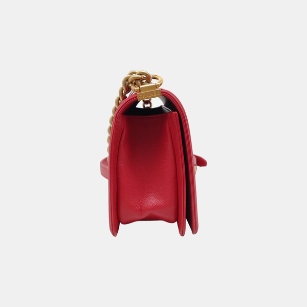 Authenticated pre-owned  Boy Chanel Medium Quilted Grained Calfskin Red - Shoulder Bag at Looply