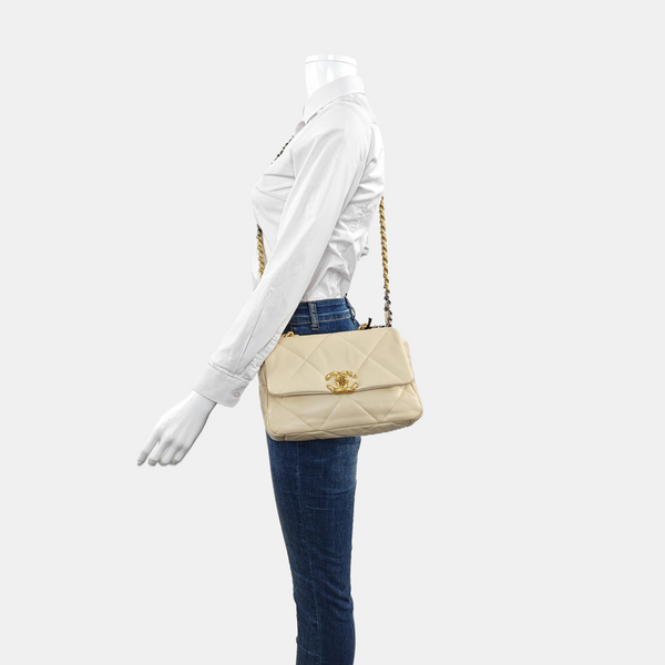 Authenticated pre-owned  Chanel 19 Small Quilted Lambskin Beige - Shoulder Bag at Looply
