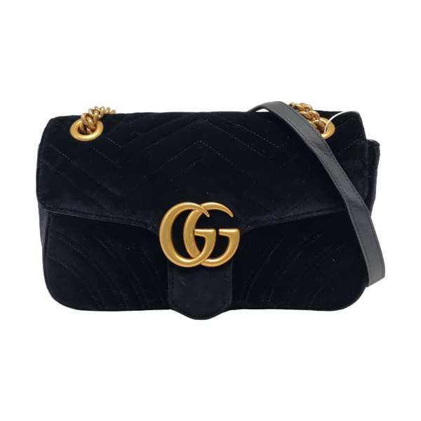 Authenticated pre-owned  GG Marmont Medium Velvet Black - Shoulder Bag at Looply
