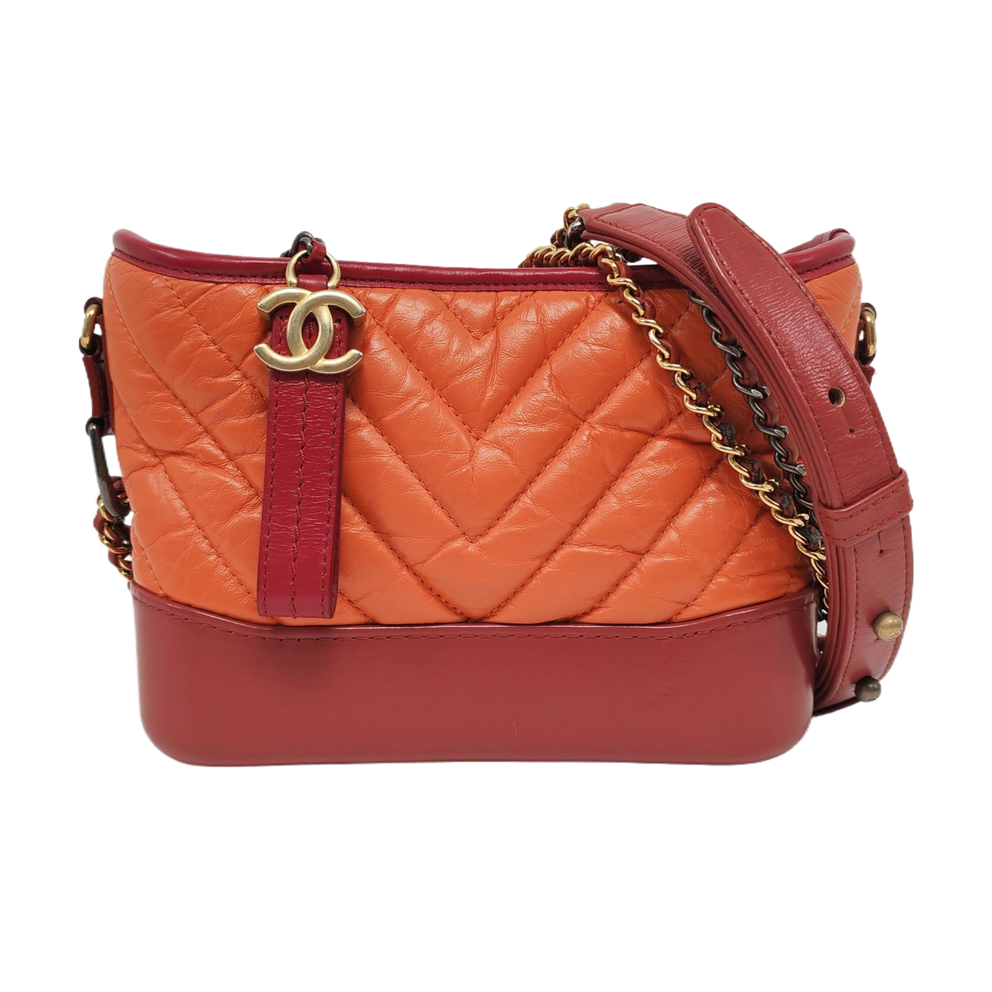 Authenticated pre-owned  Gabrielle Small Chevron Calfskin Orange - Shoulder Bag at Looply