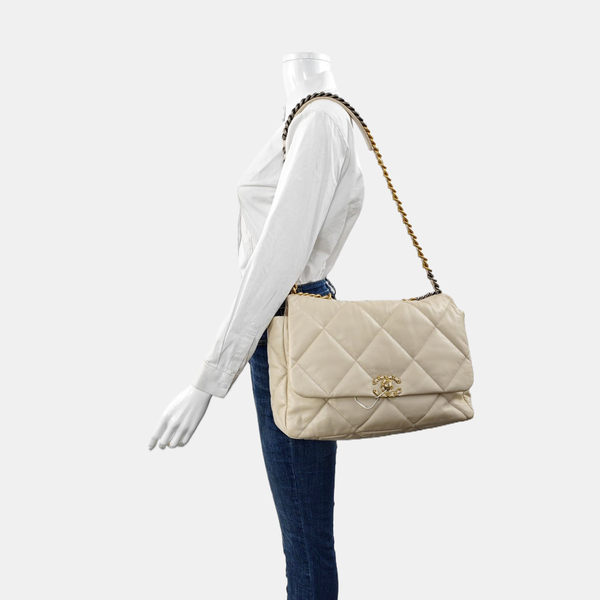 Authenticated pre-owned  Chanel 19 Maxi Quilted Lambskin Beige - Shoulder Bag at Looply