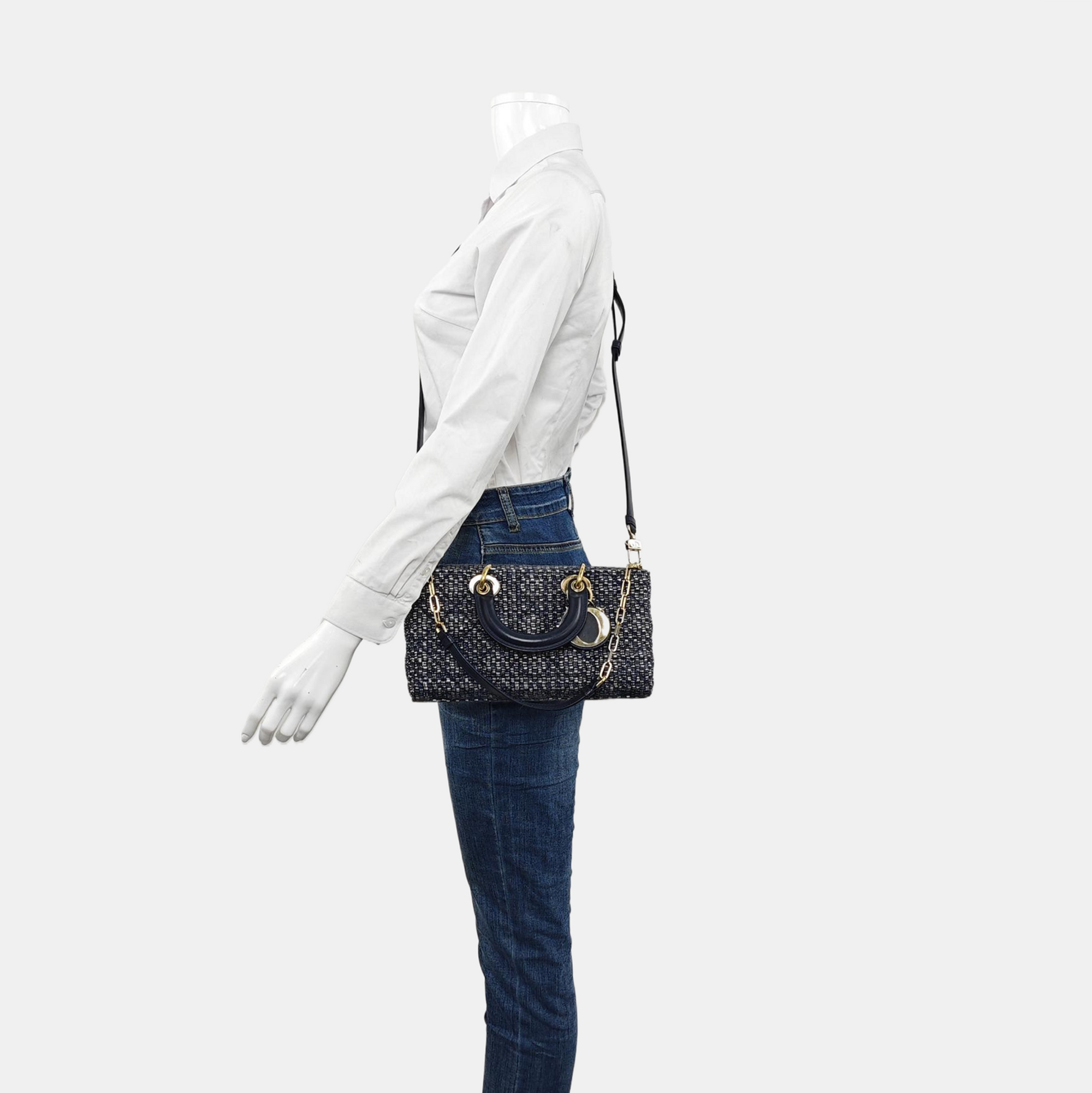 Authenticated pre-owned  Lady D-Joy Medium Fabric Blue - Shoulder Bag at Looply