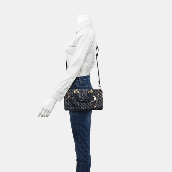Authenticated pre-owned  Lady D-Joy Medium Fabric Blue - Shoulder Bag at Looply