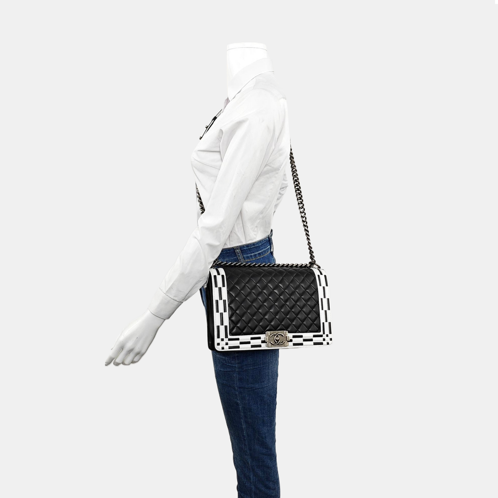 Authenticated pre-owned  Boy Chanel Large Quilted Calfskin Black - Crossbody Bag at Looply
