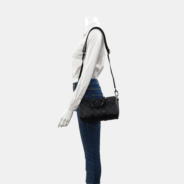 KEEPALL 25 Monogram Coated Canvas Black
