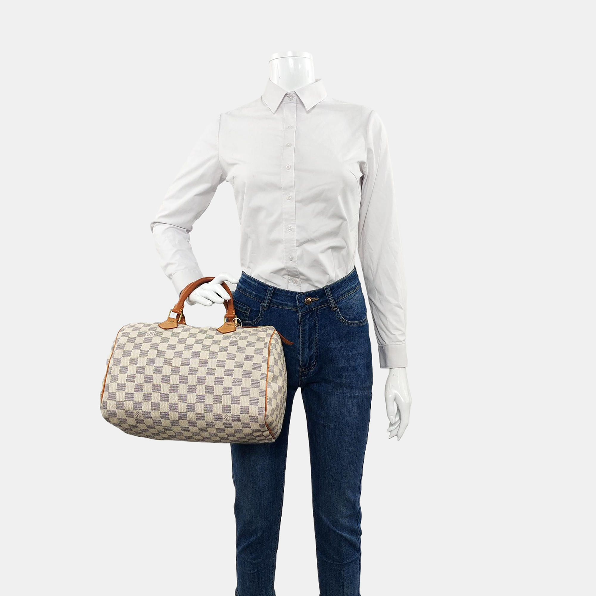 Authenticated pre-owned  Speedy 30 Damier Azur Coated Canvas White - Top Handle Bag at Looply