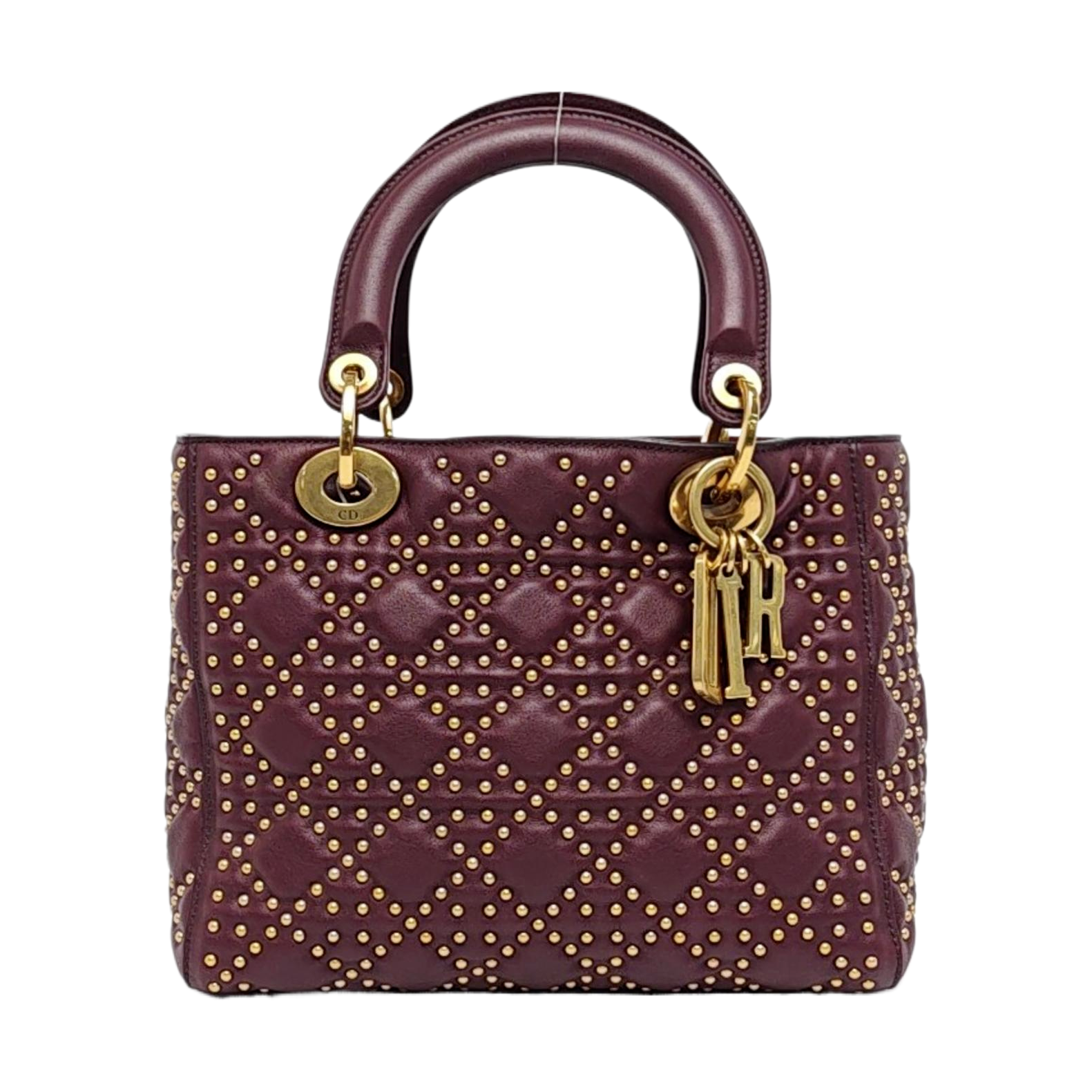 Authenticated pre-owned  Lady Dior Medium Calfskin Burgundy - Top Handle Bag at Looply