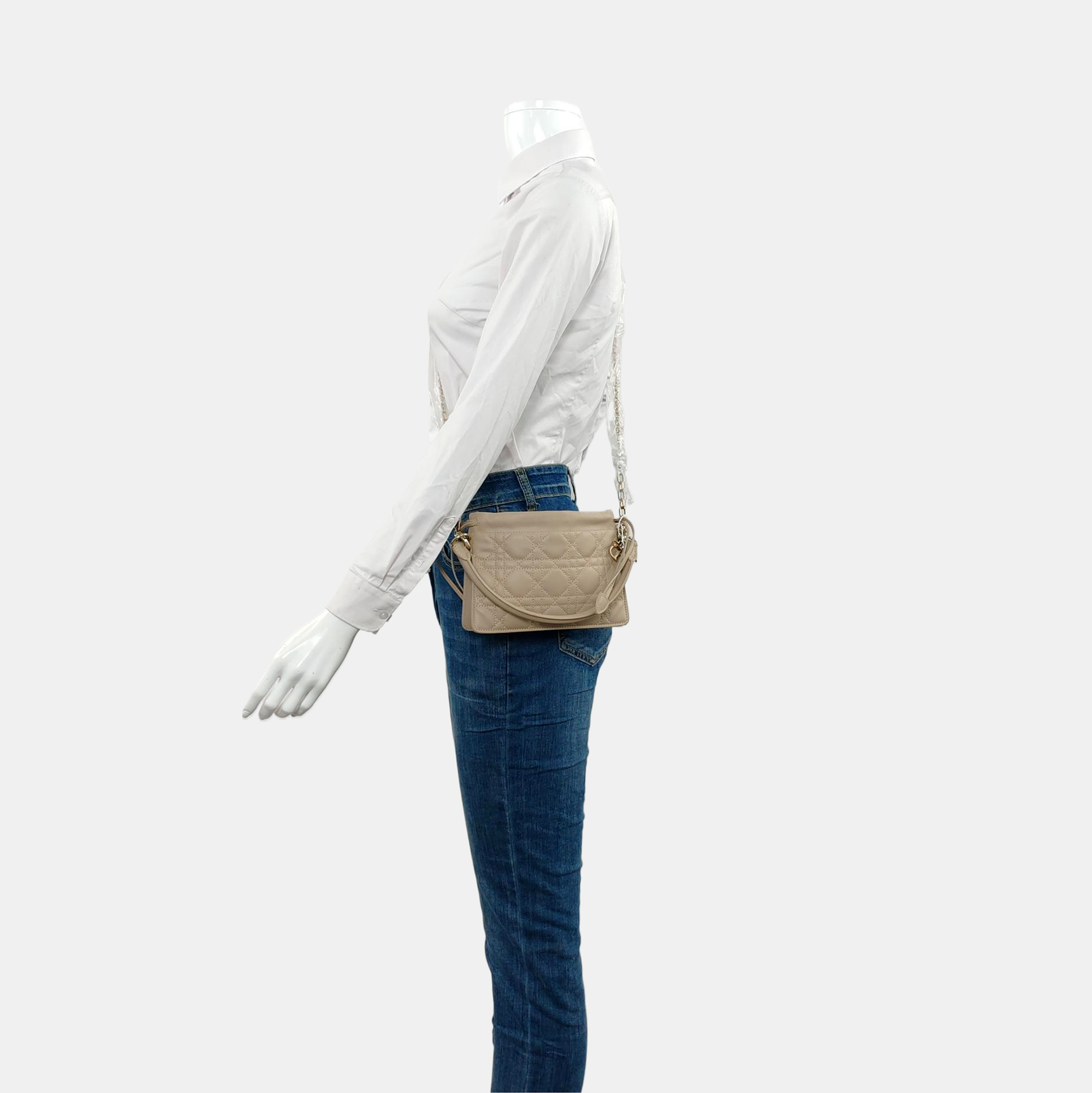 Authenticated pre-owned  Lady Dior Milly Mini Lambskin Beige - Shoulder Bag at Looply