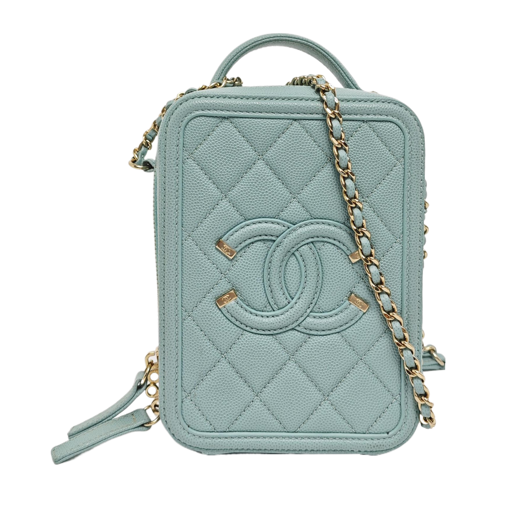 Authenticated pre-owned  Filigree Quilted Grained Calfskin Blue - Crossbody Bag at Looply
