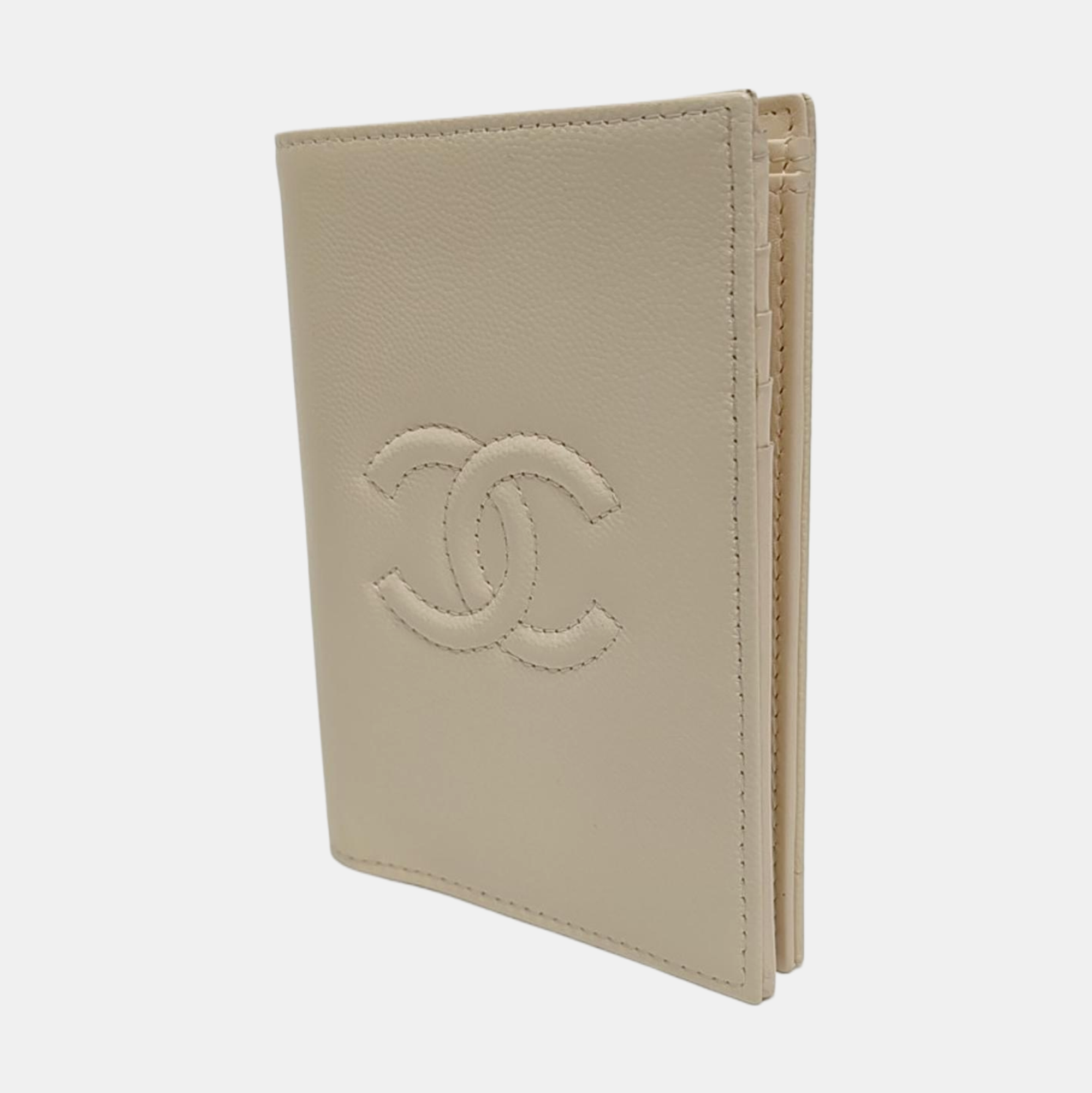 Quilted Grained Calfskin Wallet Beige