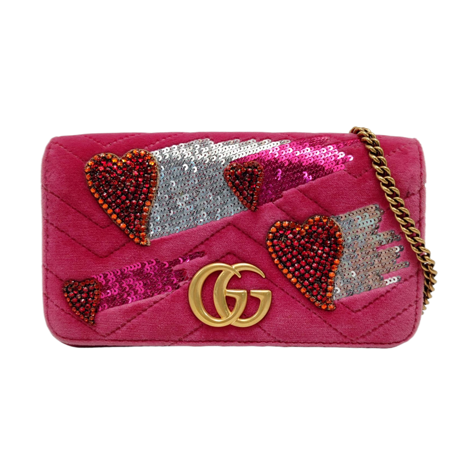 Authenticated pre-owned  GG Marmont Velvet Pink - Shoulder Bag at Looply