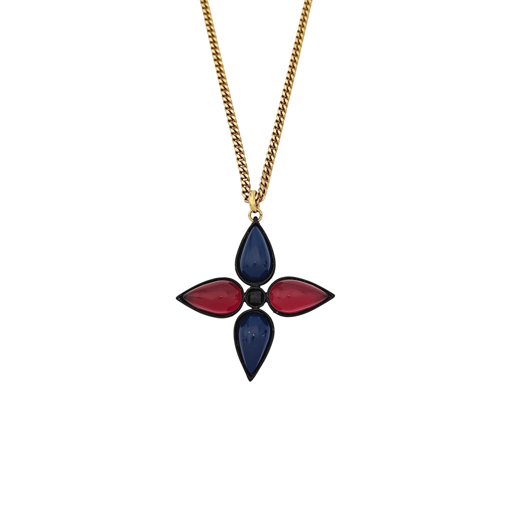 Authenticated pre-owned  Gold Tone Tourmaline with Black And Blue Enamel Monogram Necklace Alloy Necklace - Necklace at Looply