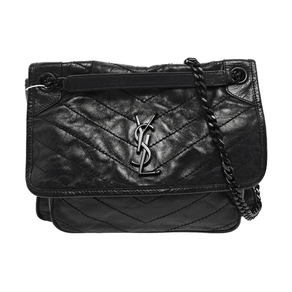 NIKI Medium Chevron Calfskin Black
