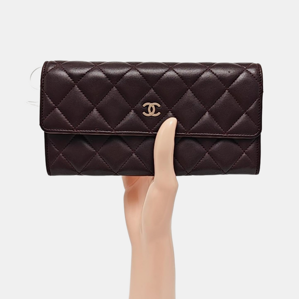 Authenticated pre-owned  Classic Flap Quilted Lambskin Burgundy Wallet - Wallet at Looply