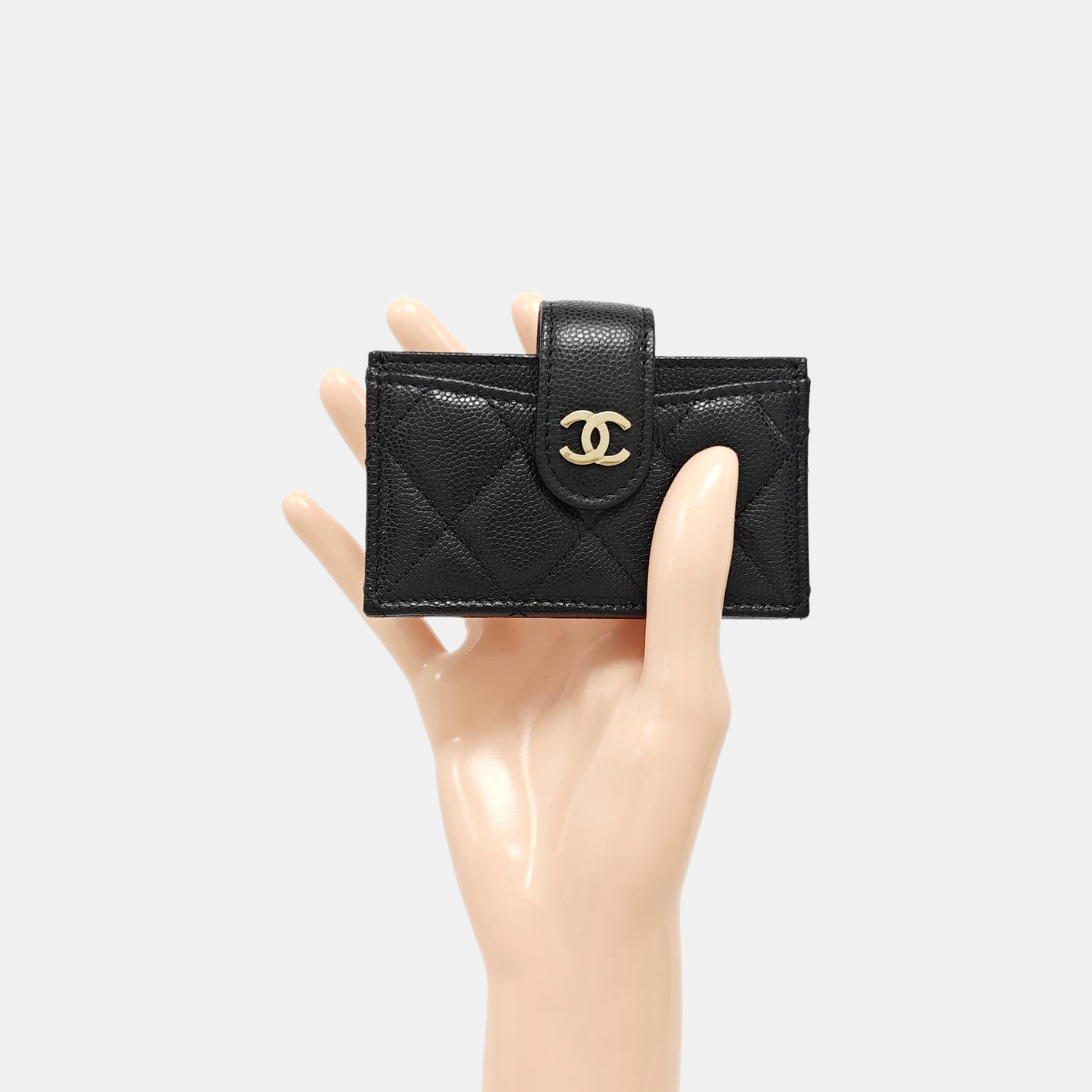 Quilted Grained Calfskin Card Holder Black