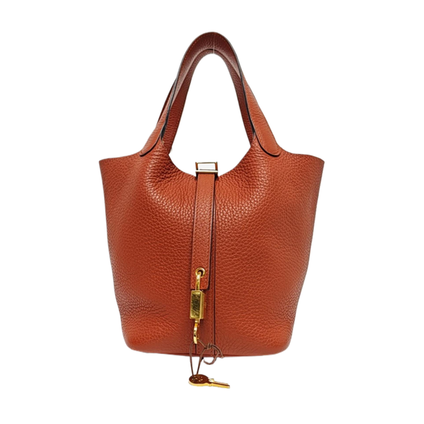 Authenticated pre-owned  Picotin Lock 18 Clemence Brown - Top Handle Bag at Looply