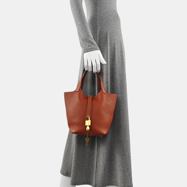 Authenticated pre-owned  Picotin Lock 18 Clemence Brown - Top Handle Bag at Looply