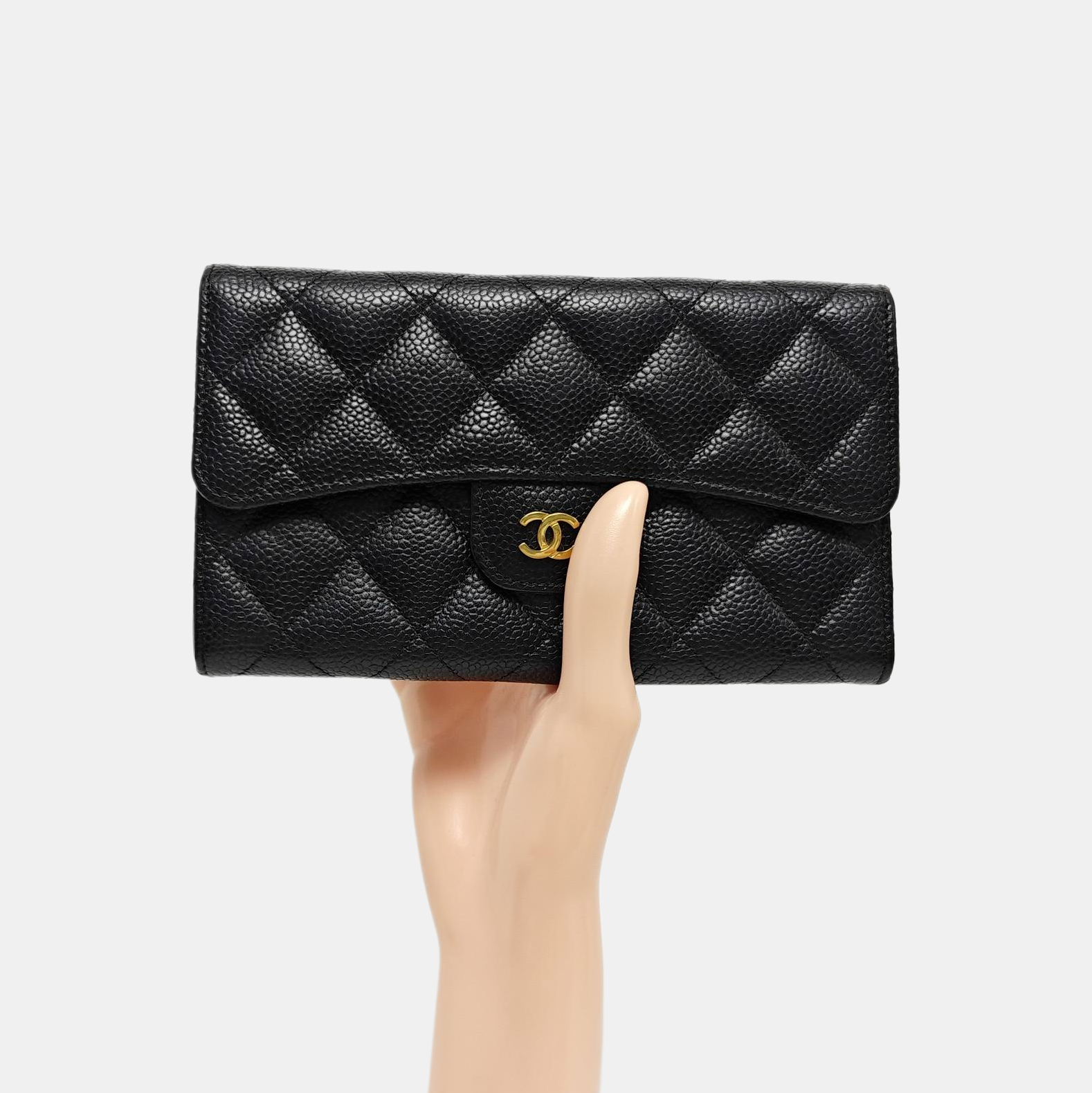 Quilted Grained Calfskin Wallet Black