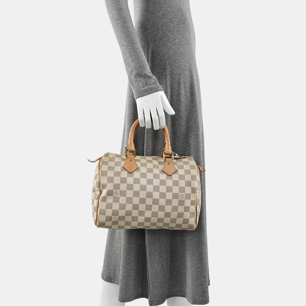 Authenticated pre-owned  Speedy 25 Damier Azur Coated Canvas White - Top Handle Bag at Looply
