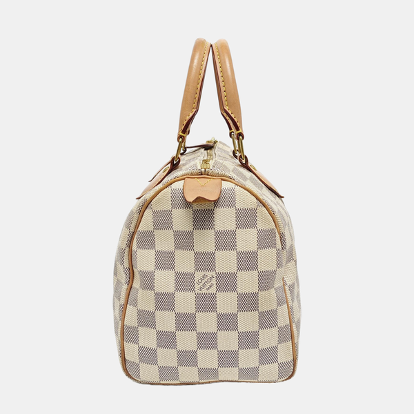 Authenticated pre-owned  Speedy 25 Damier Azur Coated Canvas White - Top Handle Bag at Looply