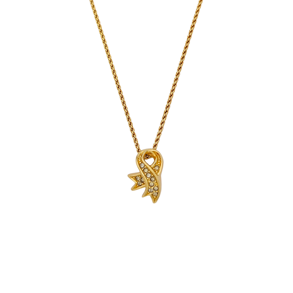 Authenticated pre-owned  Vintage Crystal Bow Pendant Necklace Gold-tone Metal Necklace - Necklace at Looply