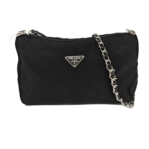 Quilted Nylon Clutch Black