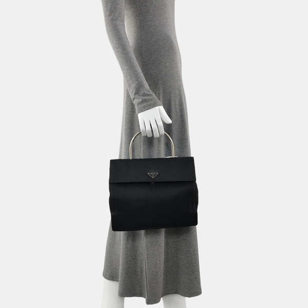 Nylon Top Handle Bag Black