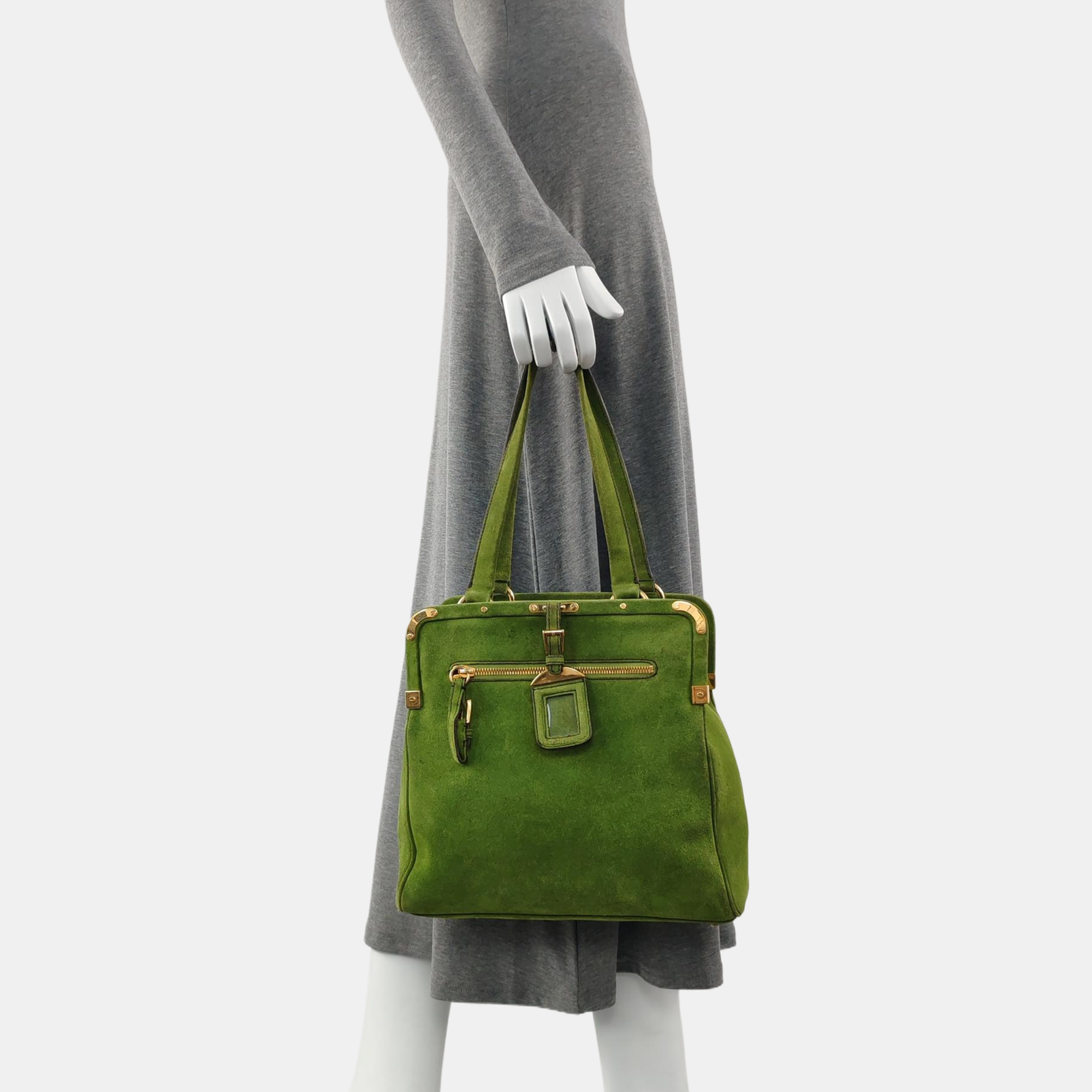 Suede Top Handle Bag Green
