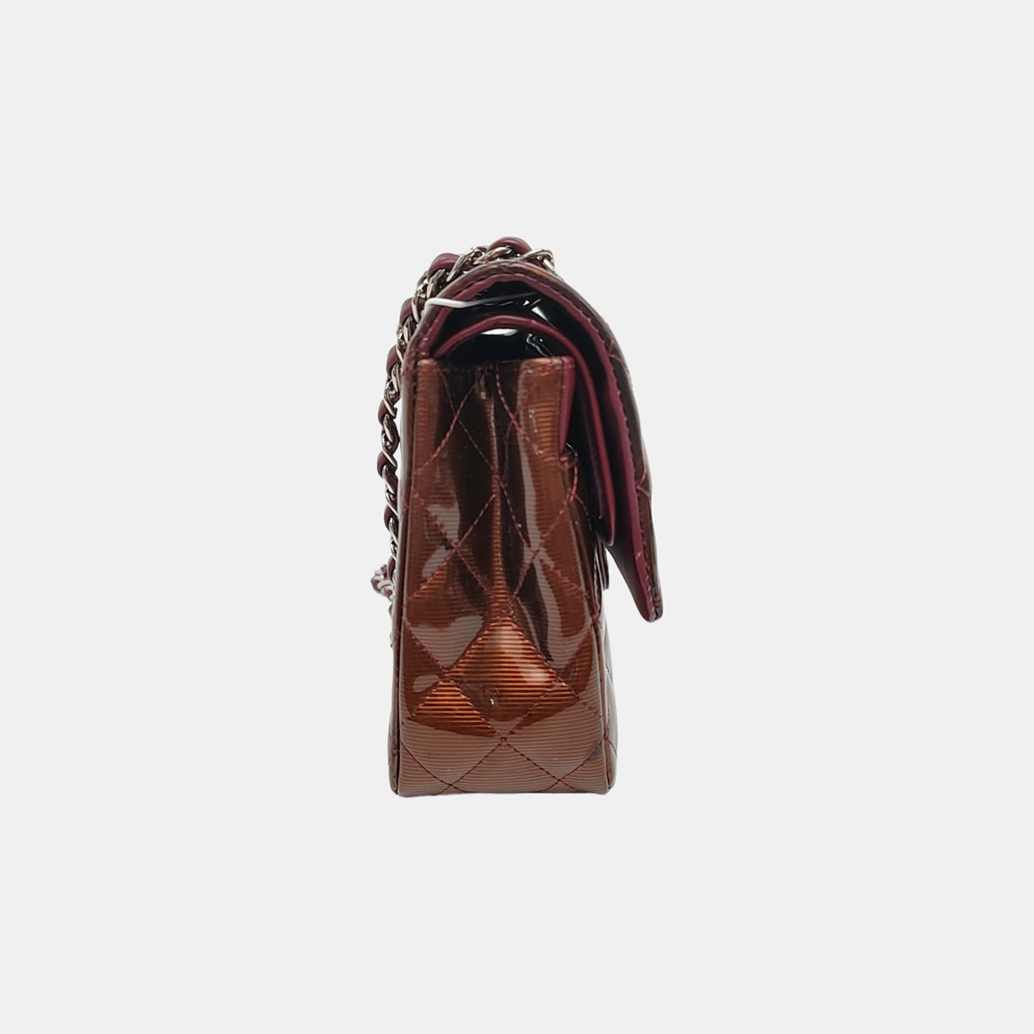 Authenticated pre-owned  Classic Flap Medium Quilted Patent Leather Brown - Shoulder Bag at Looply