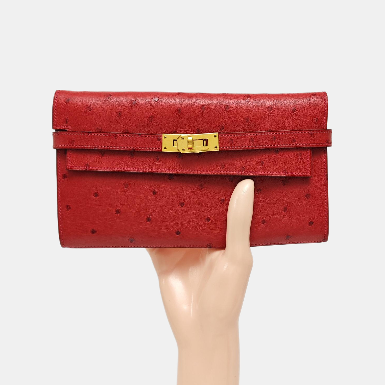 Authenticated pre-owned  Kelly Ostrich Red Wallet - Wallet at Looply