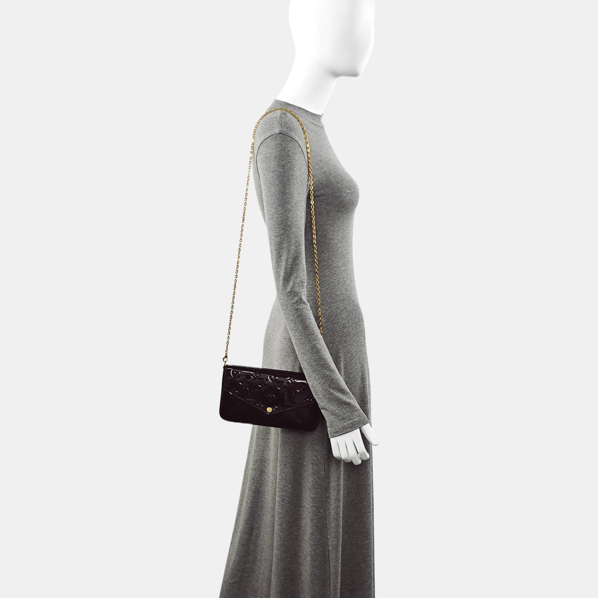 Authenticated pre-owned  Félicie Monogram Patent Leather Burgundy - Crossbody Bag at Looply