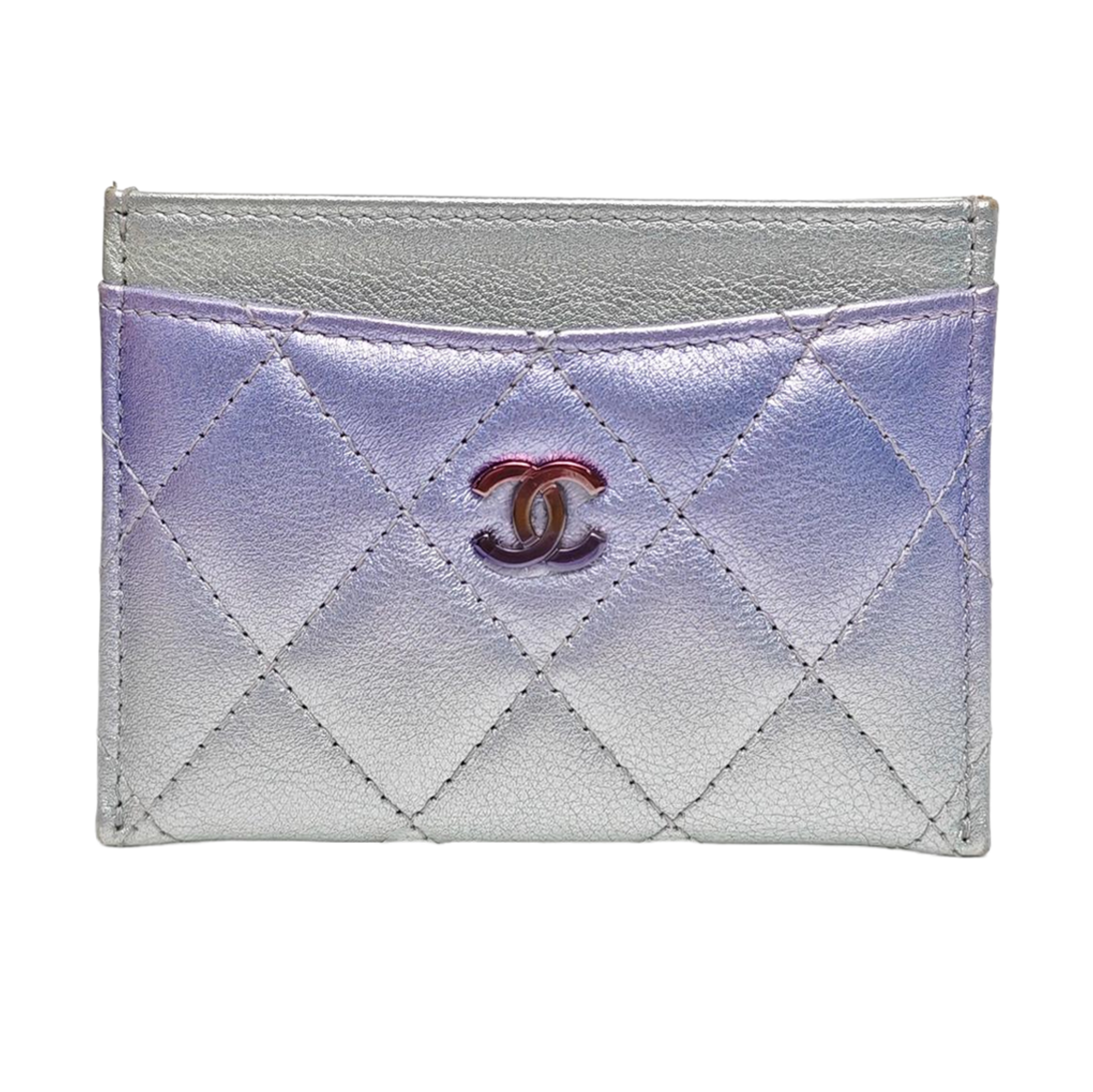 Quilted Calfskin Card Holder Blue