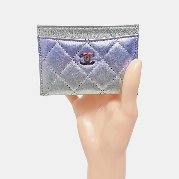 Quilted Calfskin Card Holder Blue