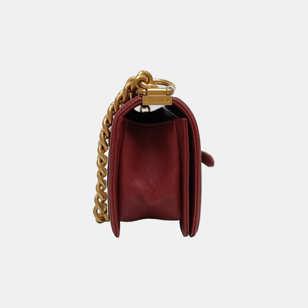 BOY CHANEL Small Quilted Grained Calfskin Red