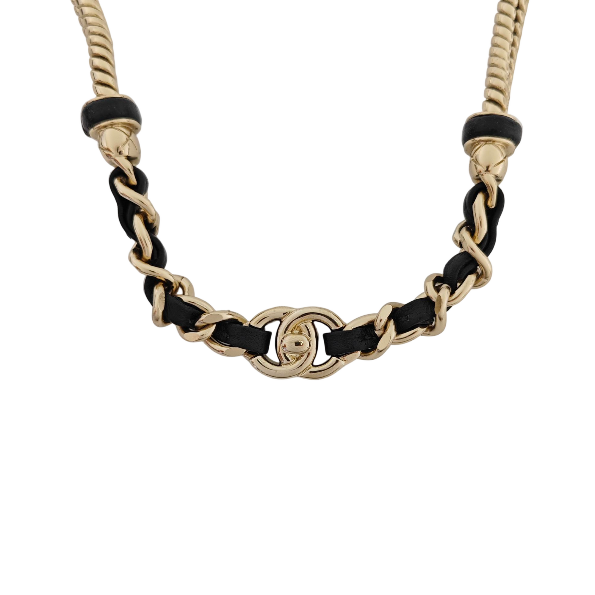 Authenticated pre-owned  Leather Gold-tone Metal Necklace - Necklace at Looply