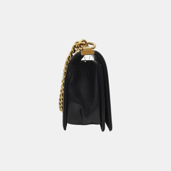 BOY CHANEL Medium Quilted Grained Calfskin Black