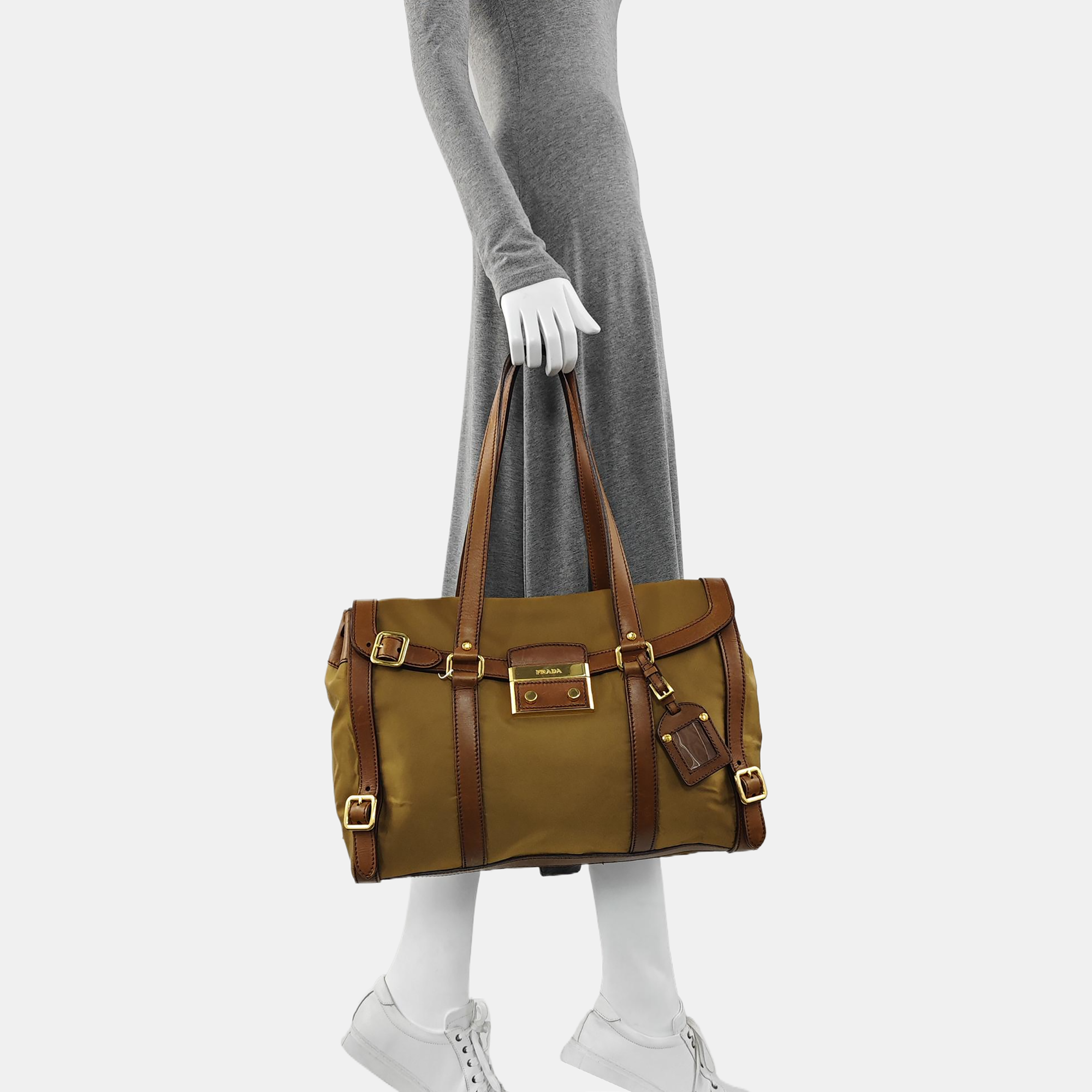 Fabric Top Handle Bag Brown