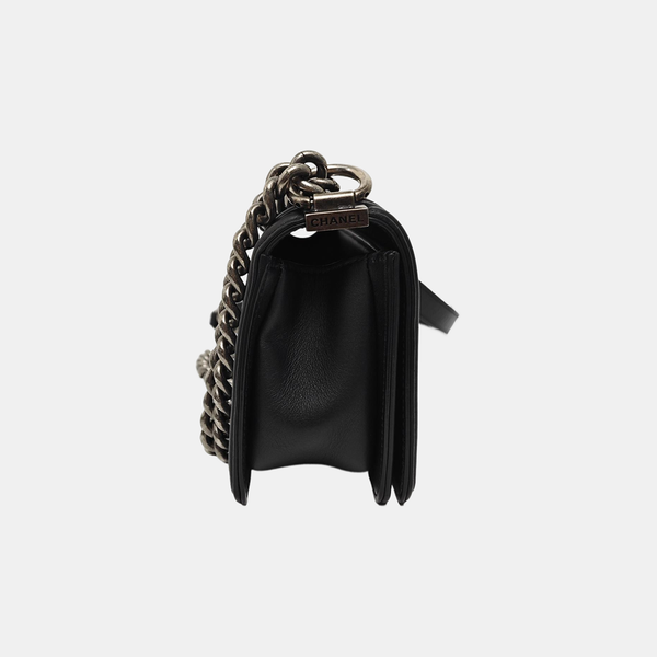 BOY CHANEL Small Quilted Grained Calfskin Black