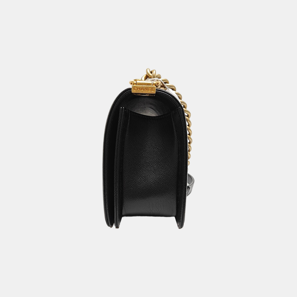BOY CHANEL Medium Quilted Grained Calfskin Black
