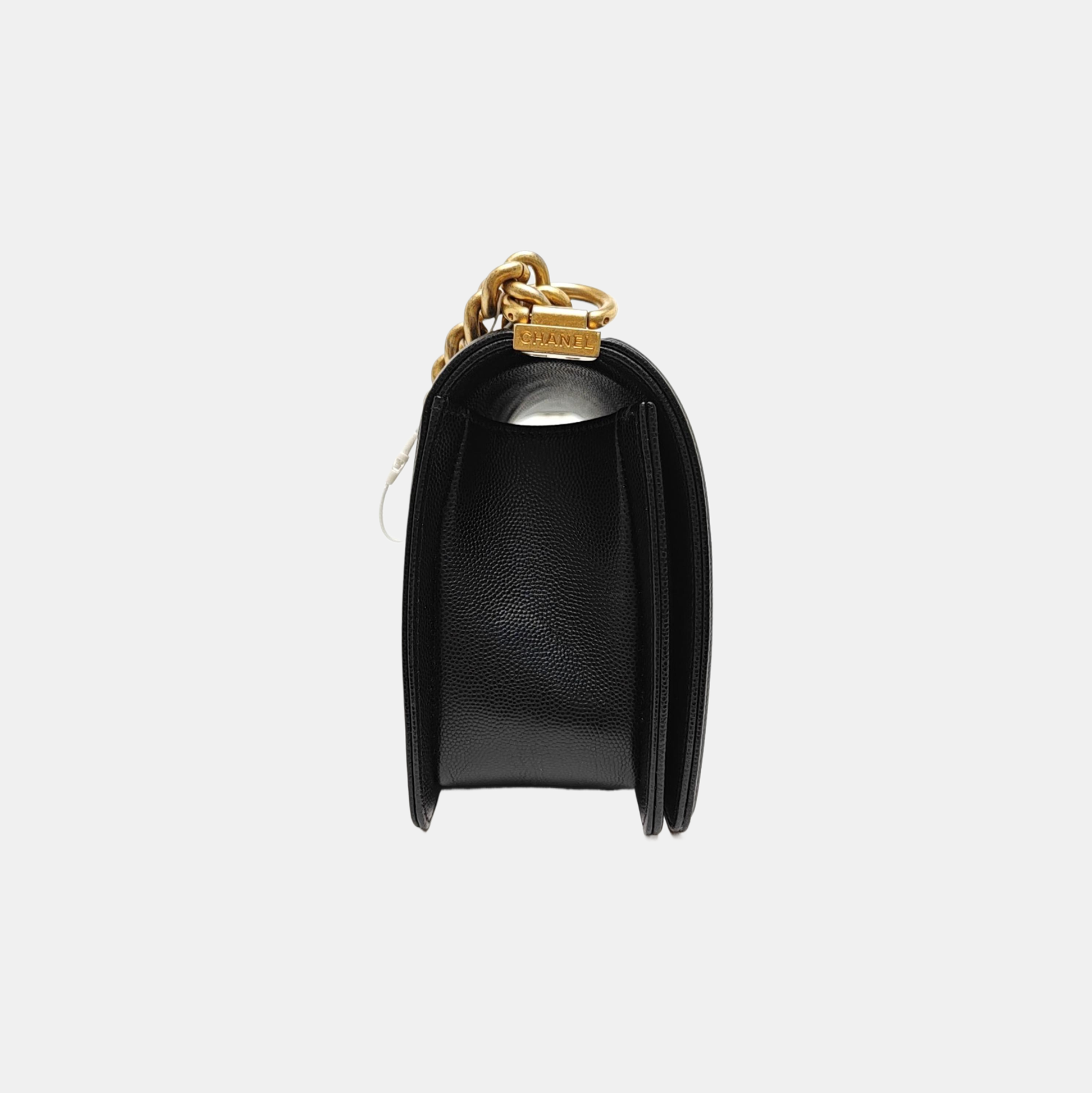 BOY CHANEL Medium Quilted Grained Calfskin Black
