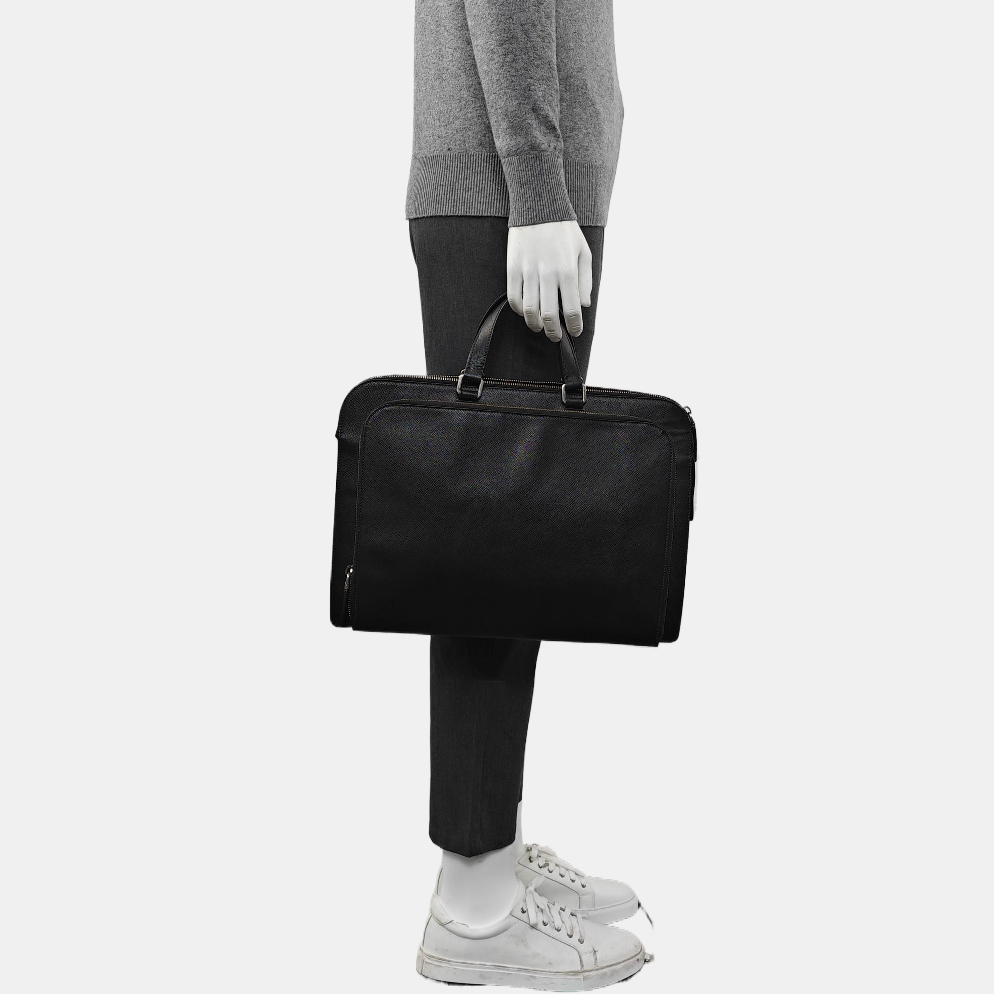 Saffiano Calfskin Top Handle Bag Black