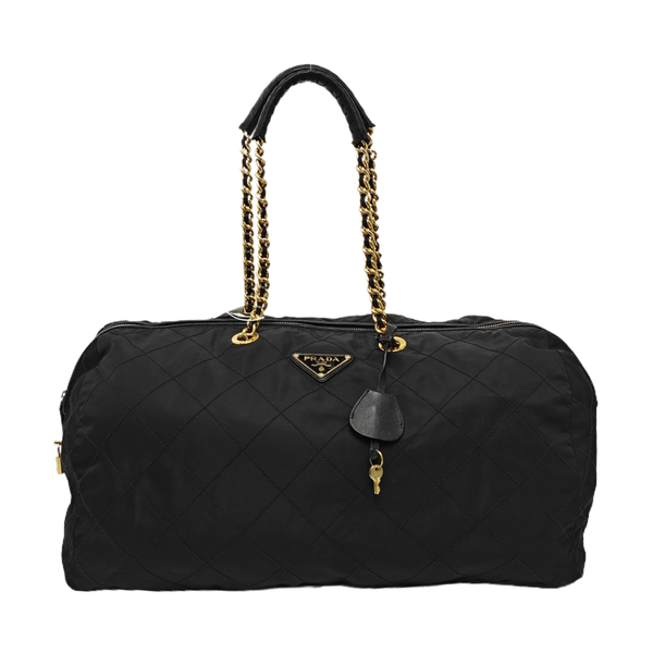 Quilted Nylon Top Handle Bag Black