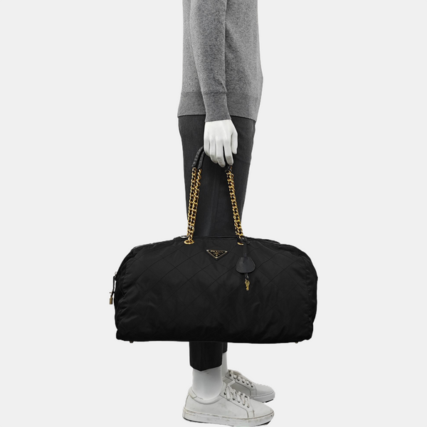 Quilted Nylon Top Handle Bag Black