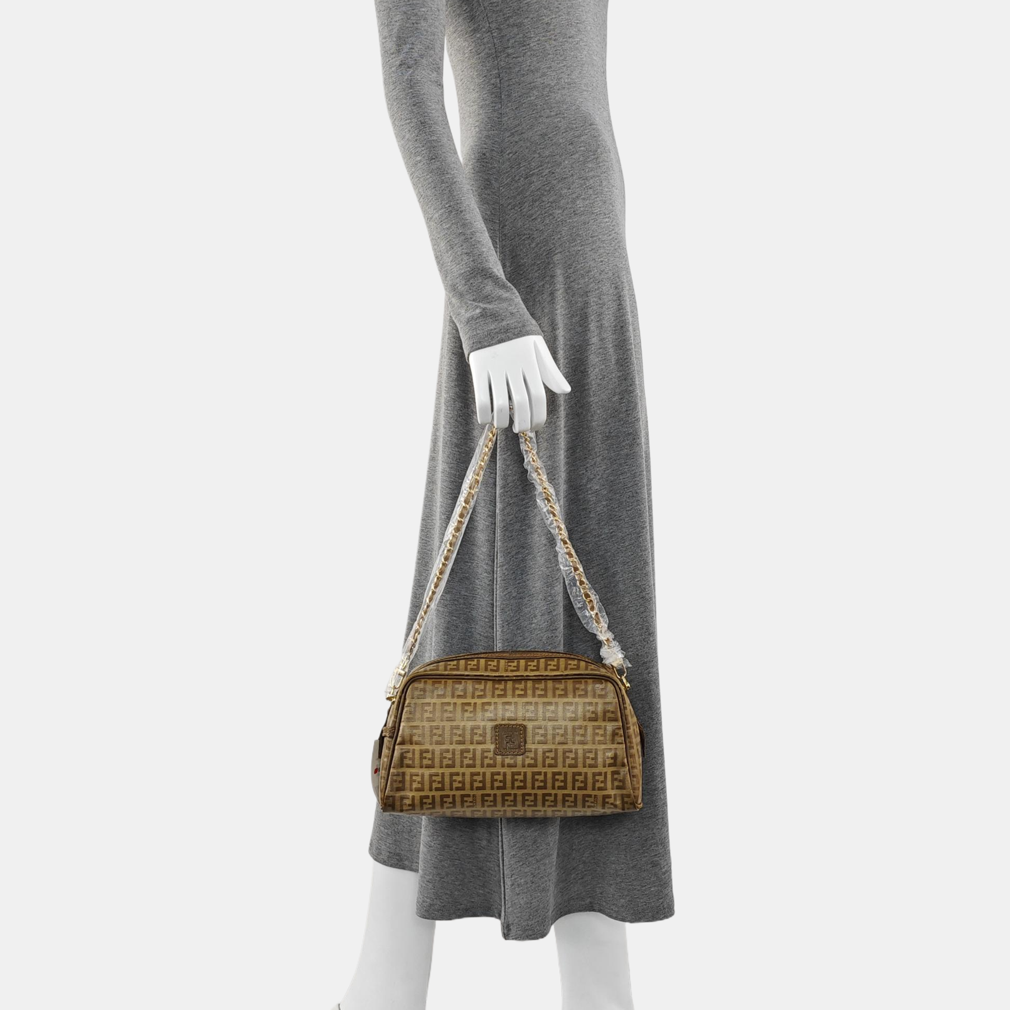 Coated Canvas Clutch Brown