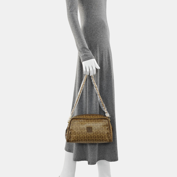 Coated Canvas Clutch Brown