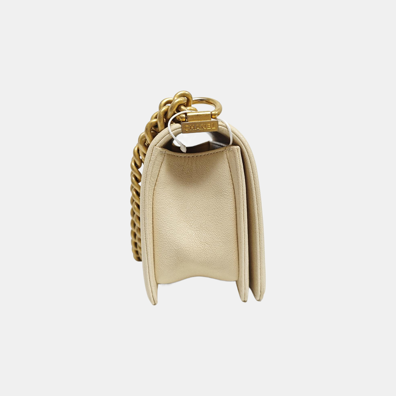 BOY CHANEL Small Quilted Grained Calfskin Beige