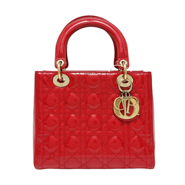 Lady Dior Medium Cannage Patent Leather Red
